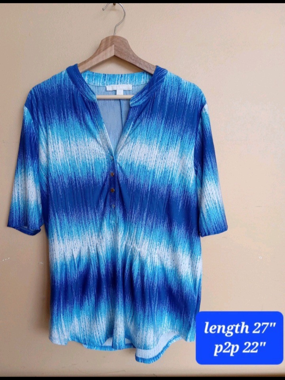 Blue Ombre Button-Front Women’s Blouse